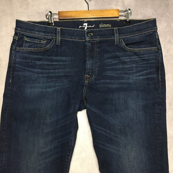7Fam Mens Slimmy Blue Jeans size 40 40x35 Dark Wash Stretch Denim Pants Mankind
